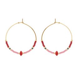 Kolczyki koła z różowymi i czerwonymi japońskimi koralikami Miyuki. Czerwone kolczyki Lilou, z koralem, ze stali. Za 149.00 zł.