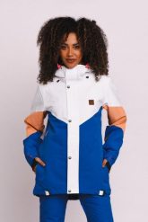 Kurtka narciarska i snowboardowa 1080 - pastelowa brzoskwinia, biel i błękit. Białe kurtki narciarskie OOSC, xl, bez wzorów, z materiału, z kapturem, narciarskie. Za 1,445.99 zł.