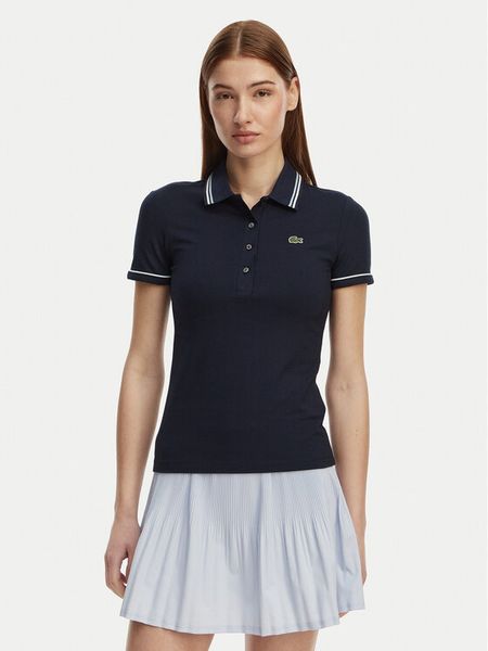Lacoste Polo DF5284 Granatowy Slim Fit. Niebieskie koszulki polo Lacoste, bez wzorów, z bawełny, bez kołnierzyka, bez ramiączek. Za 350.99 zł.