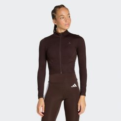 Bluza Workout Essentials Full-Zip Knit. Brązowe bluzy sportowe Adidas, m, bez wzorów, z dzianiny, bez kaptura. Za 240.65 zł.