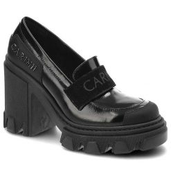 Półbuty damskie Carinii, kolorowy nadruk o letnim charakterze lekkie paski typu japonki elastyczna podeszwa zapewniająca komfort, czarny, B8051_-R91-. Czarne klapki Carinii, bez wzorów, ze skóry, bez obcasa, na słupku. Za 369.00 zł.