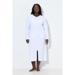 Damskie Szlafrok dwukierunkowy zamek błyskawiczny frotte miękki w dotyku. Białe szlafroki Ulla Popken, l, bez wzorów, z bawełny, plus size, bez ramiączek, bez kaptura. Za 239.99 zł.