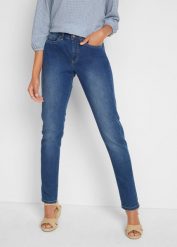 Dżinsy ze stretchem Straight, mid waist. Niebieskie jeansy bonprix, bez wzorów. Za 79.99 zł.