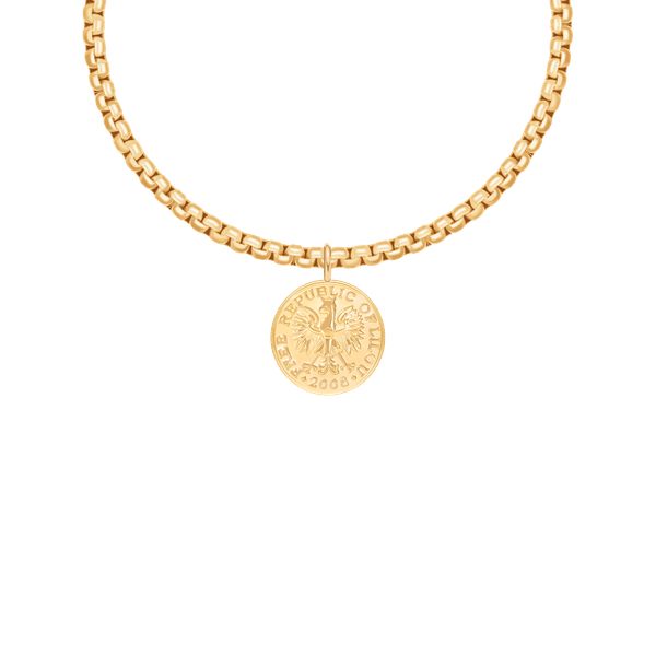 Naszyjnik łańcuch Cube z Monetą Szczęścia. Brązowe naszyjniki Lilou, pozłacane. Za 338.00 zł.