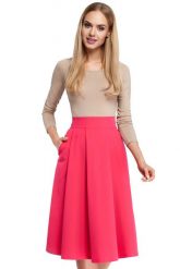 Różowa Midi Spódnica z Kontrafałdami. Czerwone spódnice MOE, l, bez wzorów, z elastanu, midi, rozkloszowane. Za 203.90 zł.