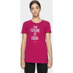 T-shirt damski TSD007 - ciemny róż. Czerwone t-shirty 4f, bez wzorów, bez kołnierzyka, bez ramiączek. W wyprzedaży za 49.99 zł.