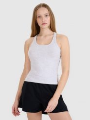 4F Top slim gładki damski - szary XS. Szare topy 4f, xs, bez wzorów, z bawełny, bez kołnierzyka, bez ramiączek. W wyprzedaży za 29.99 zł.