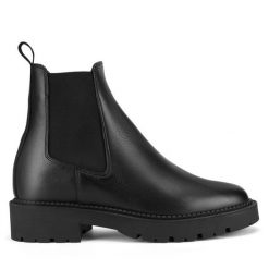 Botki GINO ROSSI. Czarne botki Gino Rossi, bez wzorów, bez obcasa, na płaskiej podeszwie, bez zapięcia. Za 299.99 zł.