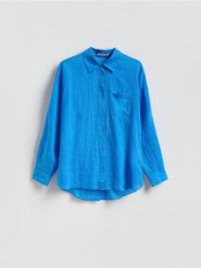 Koszula z lyocellem - niebieski. Niebieskie koszule Reserved, l, bez wzorów, z lyocellu, bez kołnierzyka, bez ramiączek. Za 119.99 zł.