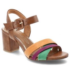 Sandały damskie Marco Tozzi, cholewka ze skóry ekologicznej kolorowe paski z przodu stabilny obcas, brązowe, 2-28325-44 3A8. Brązowe sandały Marco Tozzi, bez wzorów, ze skóry ekologicznej, bez obcasa, na obcasie, bez zapięcia. Za 199.00 zł.