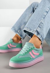 Zielone Sneakersy Typu Kultowe Tenisówki na Niskiej Platformie Olritia. Zielone obuwie sportowe Renee, z jeansu, bez zapięcia, tenisowe. Za 89.99 zł.