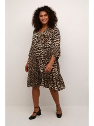 KAFFE curve Sukienka w kolorze jasnobrązowo-czarnym rozmiar: 52. Brązowe sukienki KAFFE curve, bez wzorów, z wiskozy, bez kołnierzyka, bez ramiączek, midi. Za 113.99 zł.