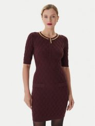 Elisabetta Franchi Sukienka koktajlowa AB-805-57E2-V460 Bordowy Slim Fit. Czerwone sukienki Elisabetta Franchi, bez wzorów, z syntetyku, wizytowe, bez kołnierzyka, bez ramiączek. Za 1,999.00 zł.