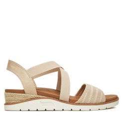 Sandały Skechers. Brązowe sandały Skechers, bez wzorów, boho, bez obcasa, na koturnie, bez zapięcia. Za 199.99 zł.
