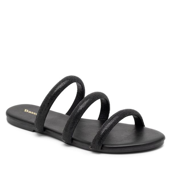 Klapki Bassano. Czarne klapki Bassano, bez wzorów, bez obcasa. Za 89.99 zł.