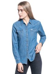 KOSZULA DAMSKA WRANGLER LS DENIM SHIRT MID INDIGO W5Z12AX8E 112130360. Niebieskie koszule Wrangler, xs, bez wzorów, z denimu, bez kołnierzyka, bez ramiączek. Za 159.99 zł.
