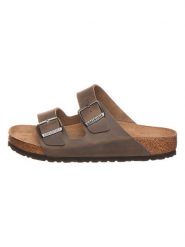 Birkenstock Skórzane klapki "Arizona" w kolorze khaki rozmiar: 45. Brązowe klapki Birkenstock, bez wzorów, z otwartym noskiem, bez obcasa. Za 399.71 zł.