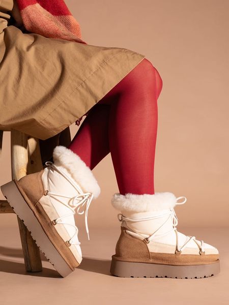 Gooce Skórzane botki zimowe "Warm" w kolorze jasnobrązowo-kremowym rozmiar: 36. Brązowe botki Gooce, na zimę, bez wzorów, z wełny, bez obcasa, na platformie, bez zapięcia. Za 260.99 zł.