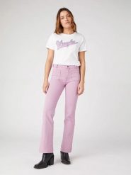 Wrangler Dżinsy - Flaire fit - w kolorze jasnoróżowym rozmiar: W26/L32. Różowe jeansy Wrangler, l, z aplikacjami. Za 118.84 zł.