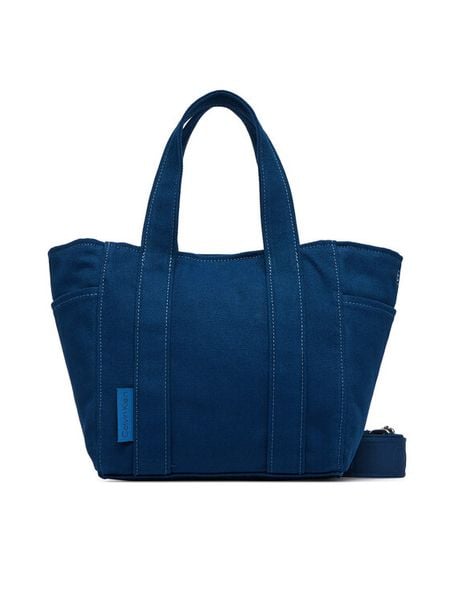 Calvin Klein Torebka Webbing Strap Canvas Small Tote LV04F3384G Niebieski. Niebieskie torebki klasyczne Calvin Klein, bez wzorów, z materiału, bez dodatków. Za 489.99 zł.