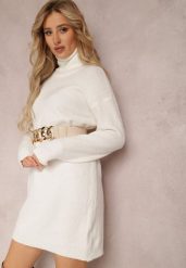 Biała Sukienka Milana. Białe sukienki Renee, bez wzorów, z dzianiny, bez kołnierzyka, bez ramiączek. Za 139.99 zł.