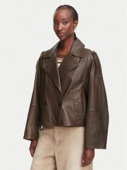 Weekend Max Mara Kurtka skórzana Felino 2625446051 Brązowy ciemny Regular Fit. Brązowe kurtki Weekend Max Mara, bez wzorów, ze skóry, bez kaptura. Za 2,889.00 zł.