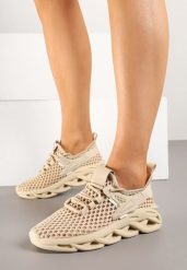 Ciemnobeżowe Siateczkowe Buty Sportowe Sneakersy na Grubej Tłoczonej Podeszwie Telarienna. Brązowe obuwie sportowe Born2be, z jeansu, bez zapięcia. Za 79.99 zł.