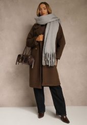 Szary Szalik Ozdobiony Frędzlami Owedela. Szare szaliki Renee, bez wzorów, z jeansu, street. Za 39.99 zł.