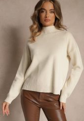 Jasnobeżowy Gładki Golf Casual Raliana. Brązowe golfy Renee, l, bez wzorów, z jeansu, bez ramiączek. Za 79.99 zł.