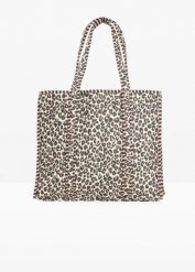 Dwustronna bawełniana torba shopperka w panterkę. Brązowe shopper bonprix, bez wzorów, z bawełny, pikowane, bez dodatków. Za 99.99 zł.