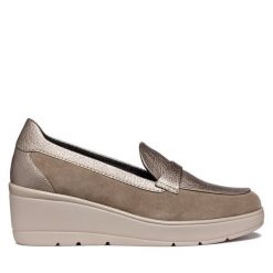 Półbuty Geox. Brązowe czółenka Geox, bez wzorów, bez obcasa, na koturnie, bez zapięcia. Za 519.99 zł.