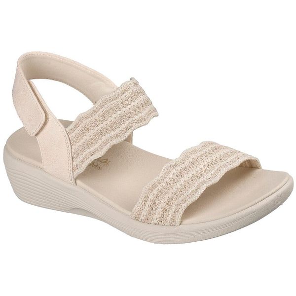 Sandały damskie Skechers Arya Favorite Finds. Szare sandały Skechers, bez wzorów, z materiału, bez obcasa, bez zapięcia. Za 290.00 zł.