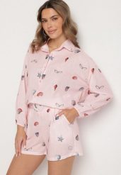 Różowy Komplet z Wiskozą Koszula i Szorty z Motywem Morskim Reivienne. Czerwone koszule Born2be, m, z aplikacjami, z wiskozy, eleganckie, bez kołnierzyka, bez ramiączek. Za 159.99 zł.