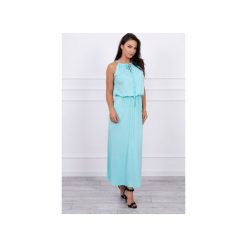 SUKIENKA ARIANA MIĘTOWA. Niebieskie sukienki Meleksima, na co dzień, bez wzorów, z materiału, bez kołnierzyka, bez ramiączek, maxi, proste. Za 189.00 zł.