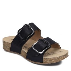 Klapki Josef Seibel. Czarne klapki Josef Seibel, bez wzorów, bez obcasa. Za 279.99 zł.