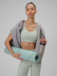 4F Biustonosz do jogi z niskim wsparciem damski - miętowy M. Niebieskie bielizna sportowa 4f, l, bez wzorów, z gumy. Za 129.99 zł.