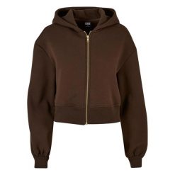 Krótka Bluza Damska Z Kapturem Zapinana Na Zamek Błyskawiczny. Brązowe bluzy Urban Classics, xl, bez wzorów, z kapturem. Za 195.99 zł.