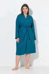 Damskie Szlafrok kołnierz szalowy pasek pika waflowa długi rękaw. Niebieskie szlafroki Ulla Popken, plus size, bez wzorów, z bawełny, plus size, bez ramiączek, bez kaptura. Za 279.99 zł.