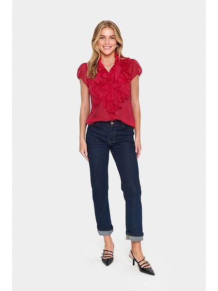 SAINT TROPEZ Bluzka w kolorze czerwonym rozmiar: M. Czerwone bluzki Saint Tropez, m, bez wzorów, bez kołnierzyka, bez ramiączek. Za 149.95 zł.