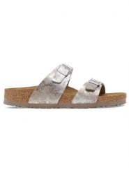 Birkenstock Klapki "Sydney" w kolorze srebrnym rozmiar: 39. Szare klapki Birkenstock, bez wzorów, z otwartym noskiem, bez obcasa. Za 321.39 zł.