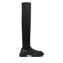 Muszkieterki LOVE MOSCHINO. Czarne kozaki Love Moschino, bez obcasa, na płaskiej podeszwie, bez zapięcia. Za 1,219.00 zł.