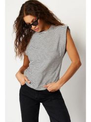 Trendyol Koszulka w kolorze czarno-białym rozmiar: XL. Białe bluzki Trendyol, xl, bez wzorów, z bawełny, bez kołnierzyka, bez ramiączek. Za 32.98 zł.