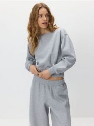 Bluza z odkrytymi ramionami - jasnoszary. Szare bluzy Reserved, l, bez wzorów, z bawełny, bez kaptura. Za 99.99 zł.