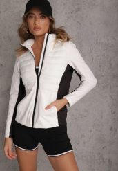 Biała Przejściowa Kurtka z Pikowaniem i Elastycznymi Rękawami Salisia. Białe kurtki sportowe Renee, l, bez wzorów, z nylonu, z kapturem, tenisowe. Za 129.99 zł.