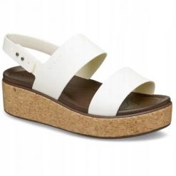 Sandały dla Kobiet Crocs Brooklyn Cork Low Wedge. Białe sandały Crocs, bez wzorów, z materiału, eleganckie, bez obcasa, na koturnie, bez zapięcia. Za 231.99 zł.