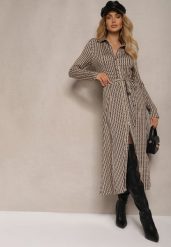 Czarno-Beżowa Sukienka Koszulowa z Wiskozą i Ozdobnym Paskiem Nialine. Czarne sukienki Renee, na co dzień, l, bez wzorów, z tkaniny, eleganckie, bez kołnierzyka, bez ramiączek, maxi, koszulowe. Za 139.99 zł.
