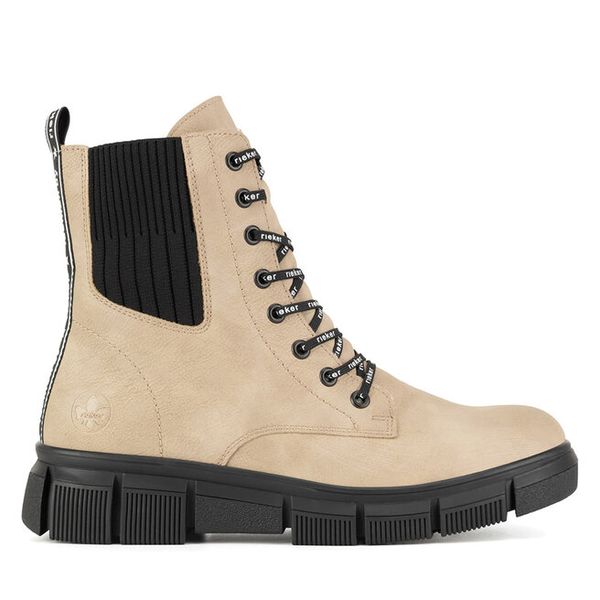 Trzewiki Rieker. Brązowe botki Rieker, bez wzorów, bez obcasa, na płaskiej podeszwie, bez zapięcia. Za 319.00 zł.