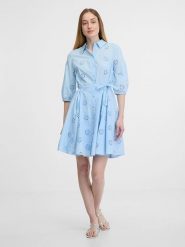 Orsay Sukienka w kolorze błękitnym rozmiar: 44. Niebieskie sukienki Orsay, bez wzorów, z bawełny, bez kołnierzyka, bez ramiączek, mini. Za 100.99 zł.