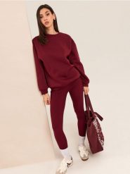 Bawełniane legginsy w prążek - bordowy. Czerwone legginsy Sinsay, l, bez wzorów, z bawełny. Za 29.99 zł.