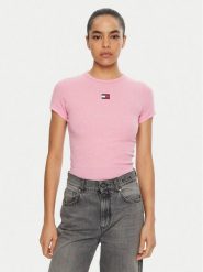 Tommy Jeans T-Shirt DW0DW20463 Różowy Slim Fit. Czerwone t-shirty Tommy Jeans, m, bez wzorów, z bawełny, bez kołnierzyka, bez ramiączek. Za 129.99 zł.